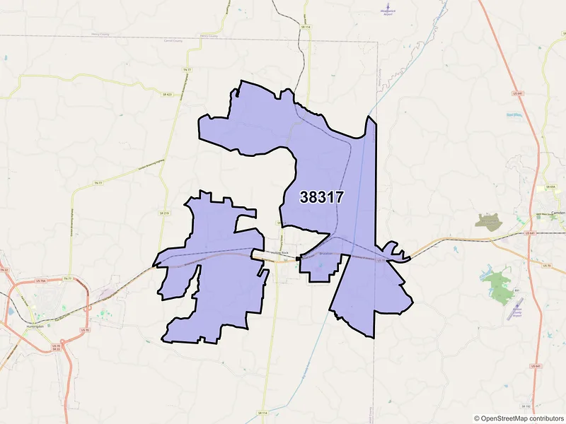 Map of ZIP Code 38317 — Bruceton, TN