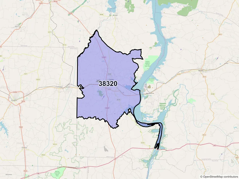 Map of Camden, Tennessee and ZIP codes