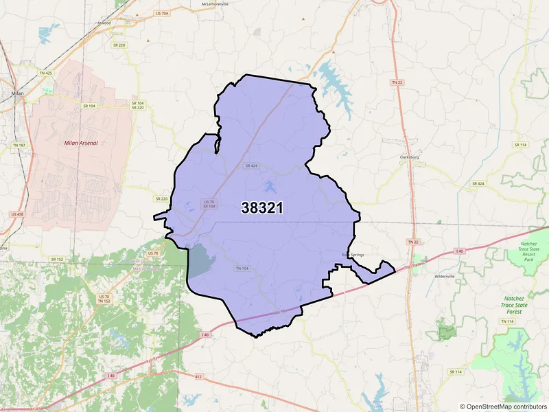 Map of ZIP Code 38321 — Cedar Grove, TN