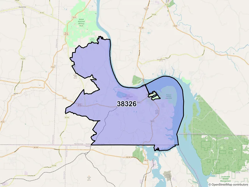 Map of ZIP Code 38326 — Counce, TN