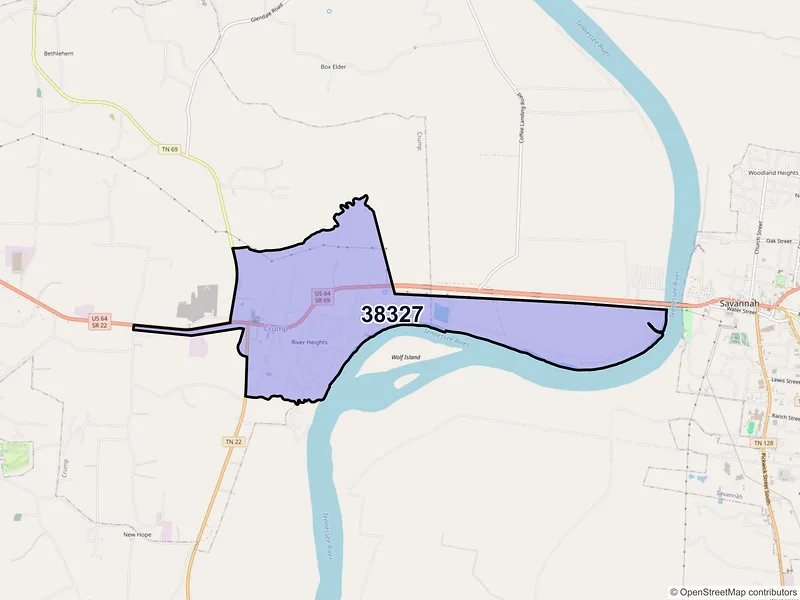 Map of Crump, Tennessee and ZIP codes