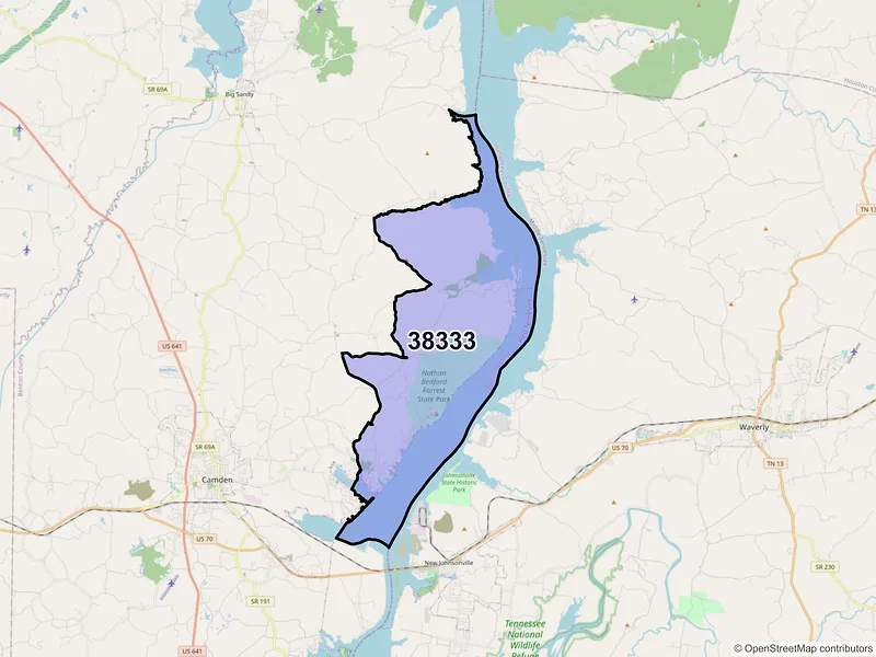 Map of ZIP Code 38333 — Eva, TN