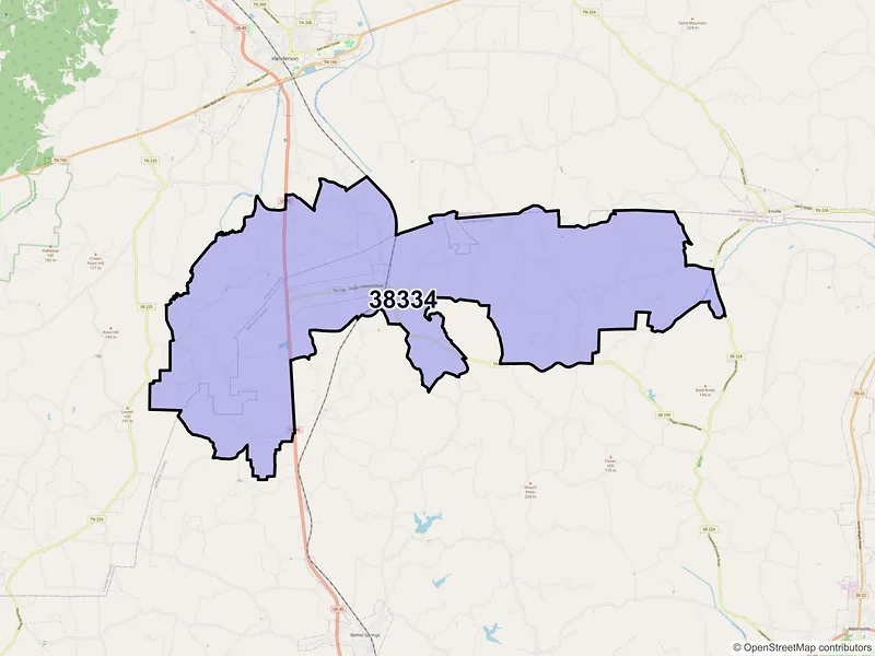 Map of ZIP Code 38334 — Finger, TN