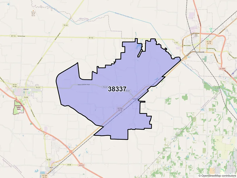 Map of ZIP Code 38337 — Gadsden, TN