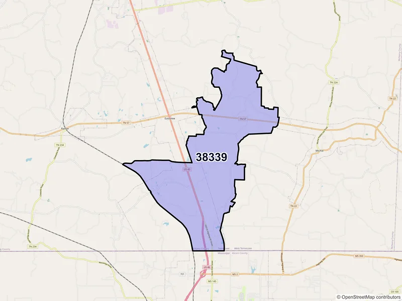 Map of ZIP Code 38339 — Guys, TN