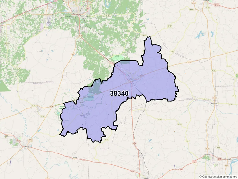 Map of ZIP Code 38340 — Henderson, TN