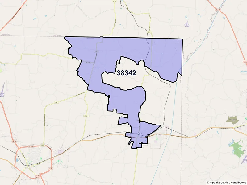 Map of ZIP Code 38342 — Hollow Rock, TN