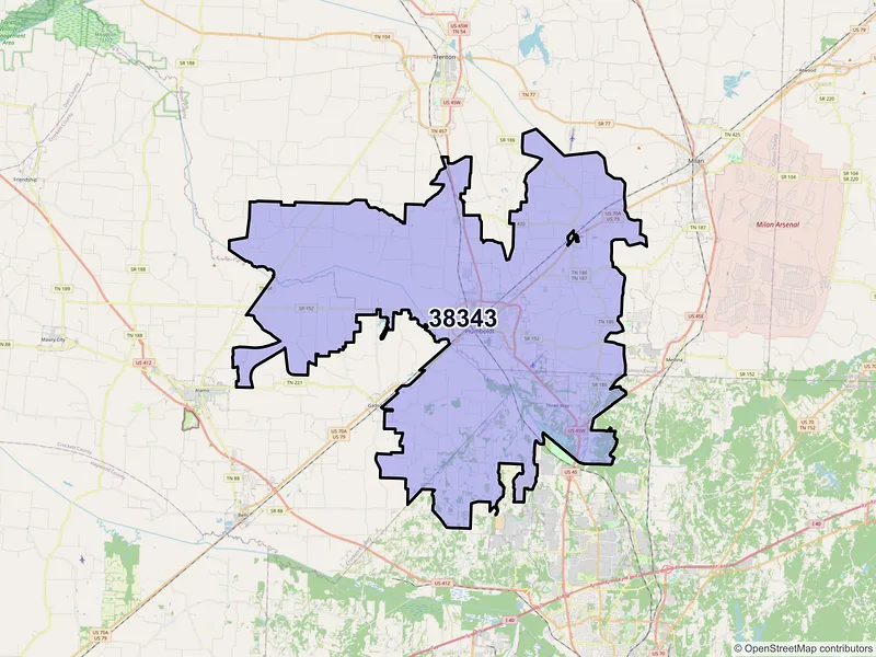 Map of Humboldt, Tennessee and ZIP codes