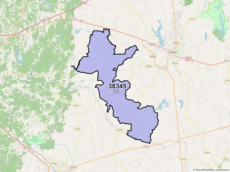 Map of ZIP Code 38345 — Huron, TN