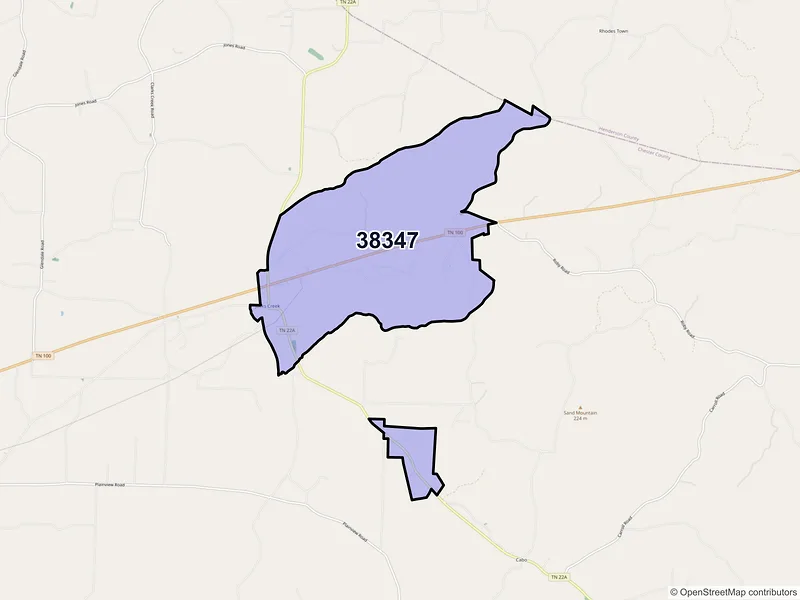 Map of ZIP Code 38347 — Jacks Creek, TN