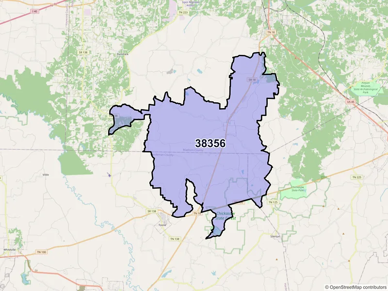 Map of ZIP Code 38356 — Medon, TN