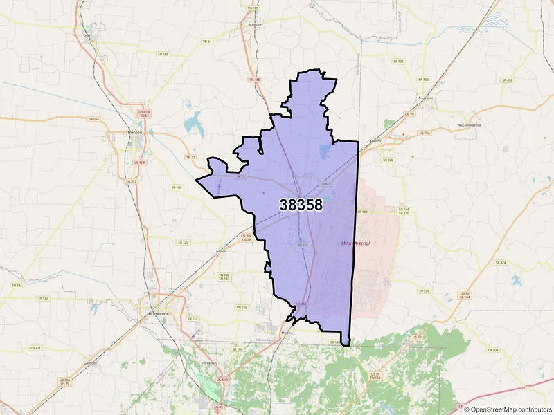 Map of Milan, Tennessee and ZIP codes