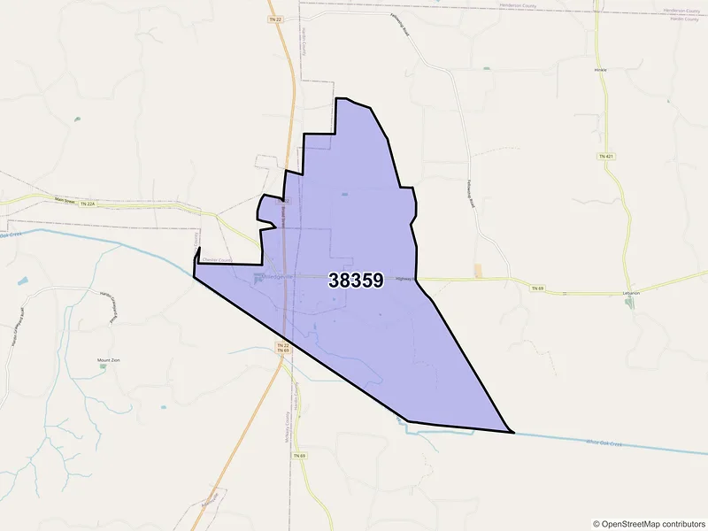 Map of ZIP Code 38359 — Milledgeville, TN