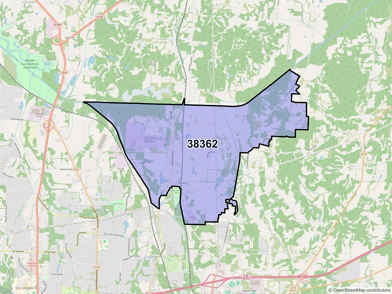 Map of ZIP Code 38362 — Oakfield, TN