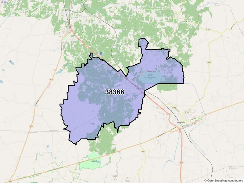 Map of ZIP Code 38366 — Pinson, TN