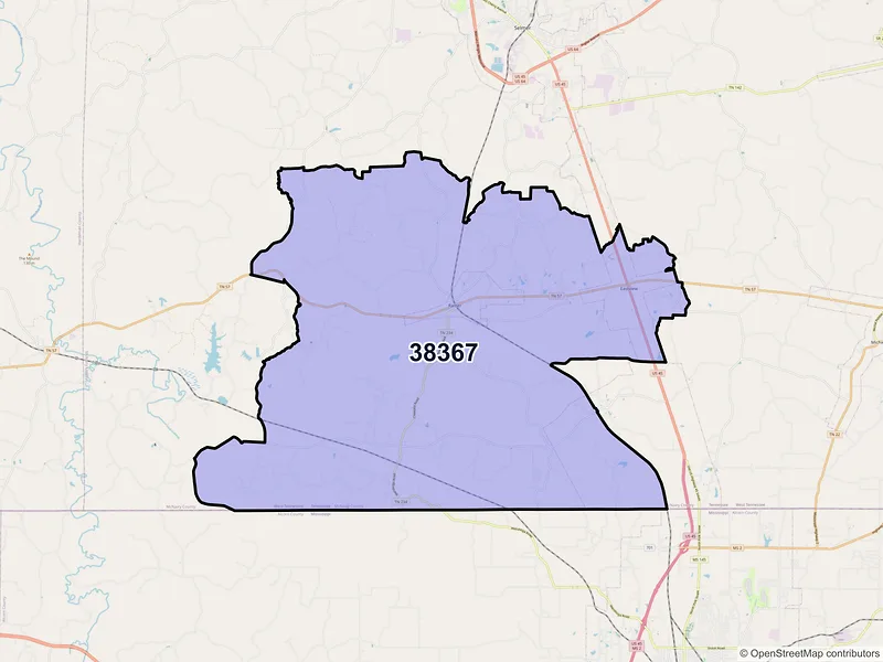 Map of ZIP Code 38367 — Ramer, TN