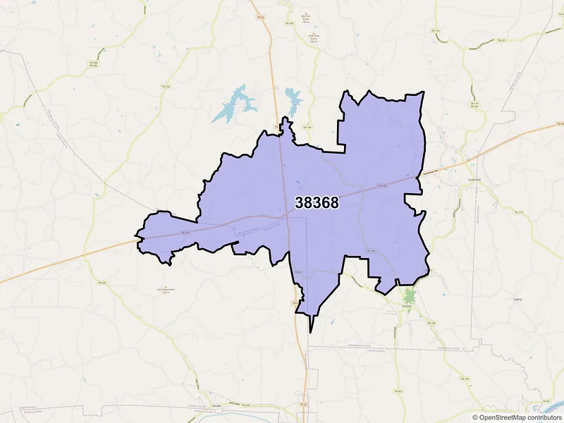 Map of ZIP Code 38368 — Reagan, TN