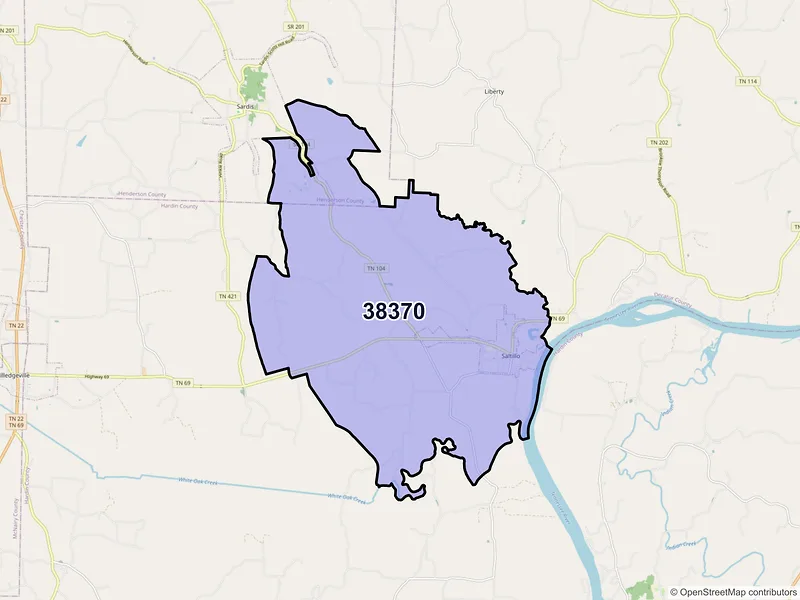 Map of ZIP Code 38370 — Saltillo, TN