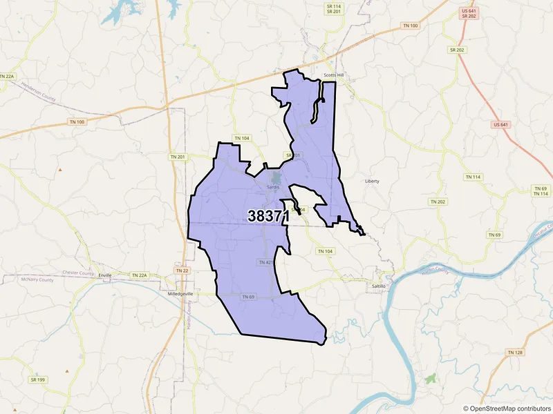 Map of ZIP Code 38371 — Sardis, TN