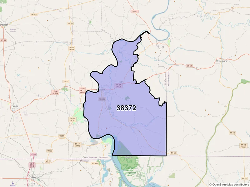 Map of ZIP Code 38372 — Savannah, TN