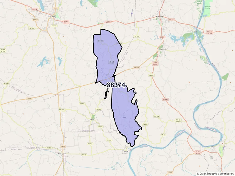 Map of Scotts Hill, Tennessee and ZIP codes