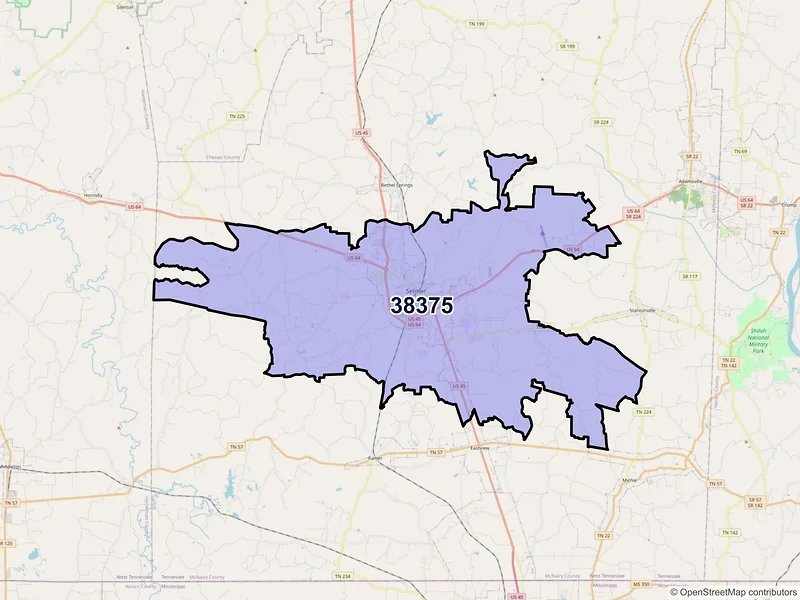 Map of ZIP Code 38375 — Selmer, TN