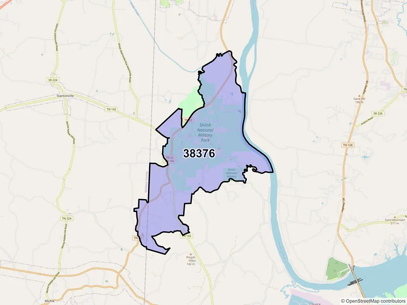 Map of ZIP Code 38376 — Shiloh, TN