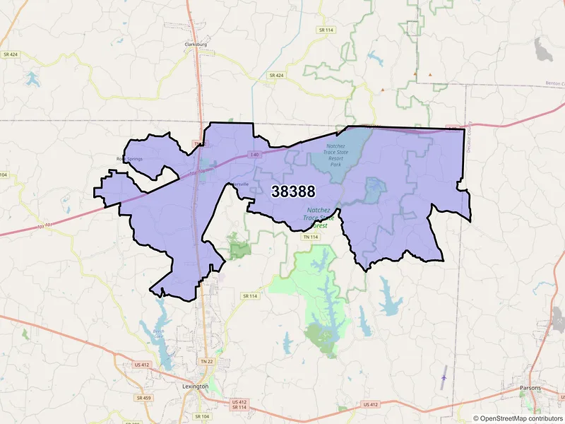 Map of Wildersville, Tennessee and ZIP codes