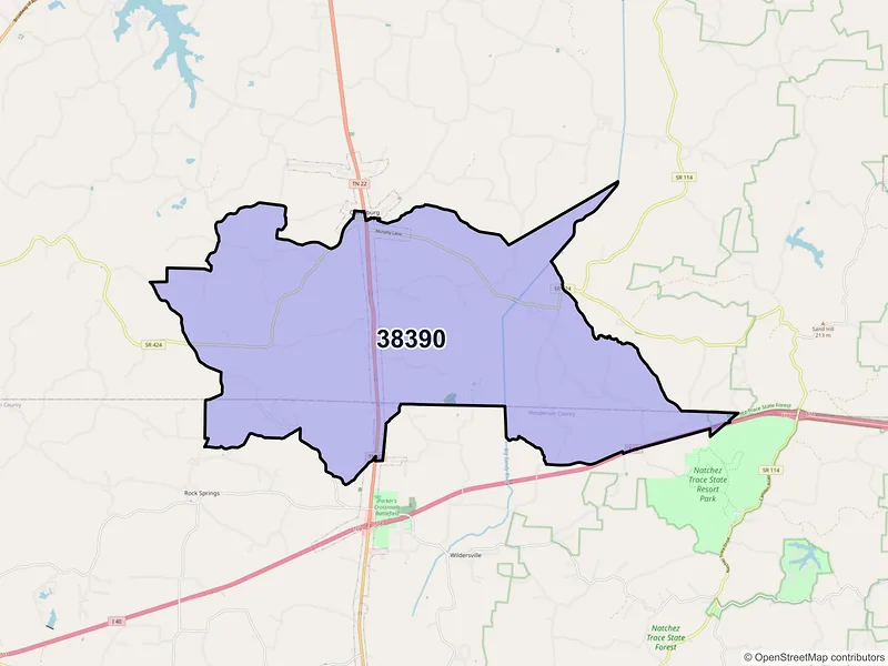 Map of ZIP Code 38390 — Yuma, TN