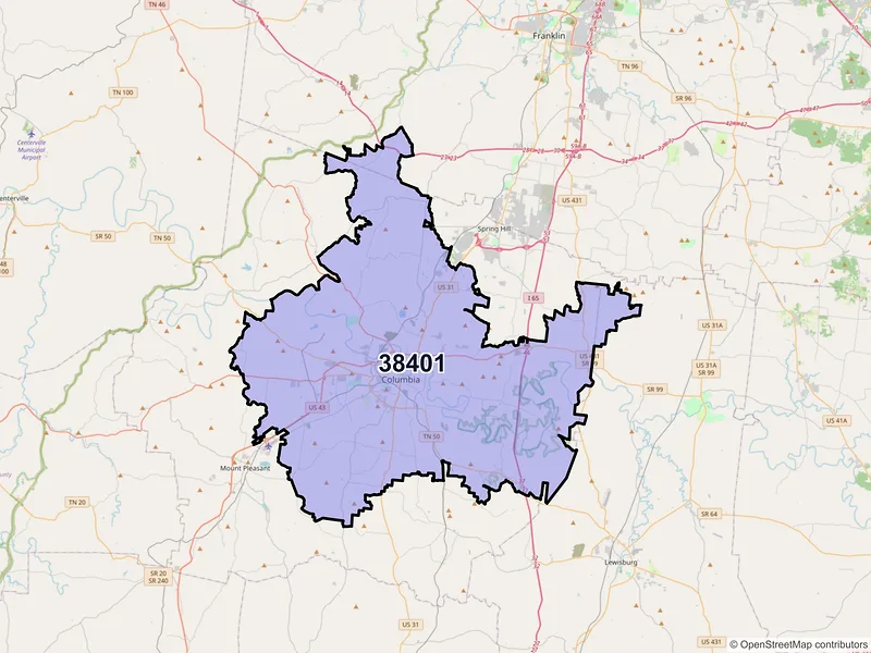 Map of ZIP Code 38401 — Columbia, TN