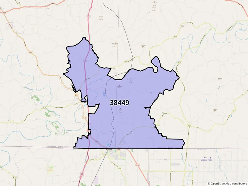 Map of ZIP Code 38449 — Ardmore, TN