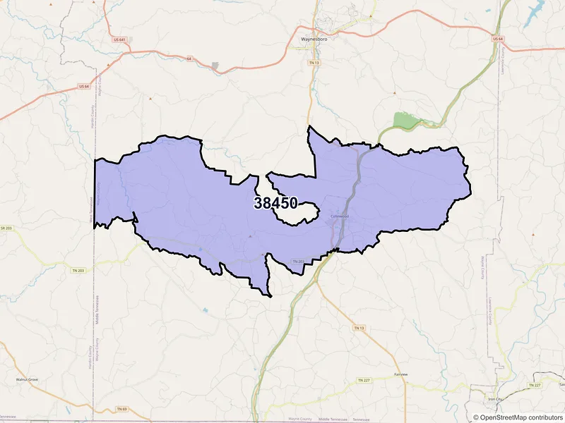 Map of ZIP Code 38450 — Collinwood, TN