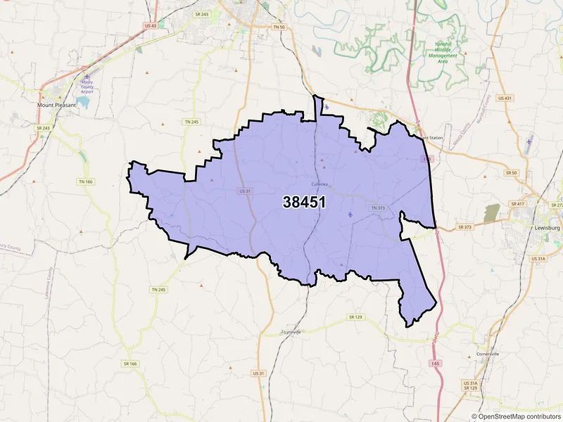Map of ZIP Code 38451 — Culleoka, TN