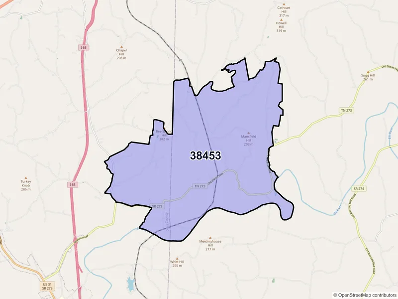 Map of ZIP Code 38453 — Dellrose, TN