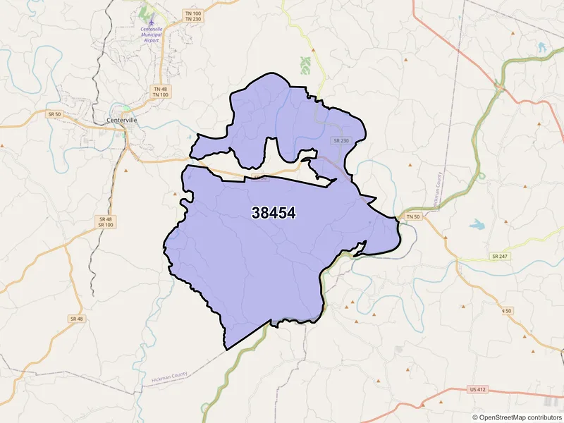 Map of ZIP Code 38454 — Duck River, TN