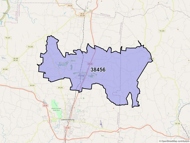 Map of ZIP Code 38456 — Ethridge, TN