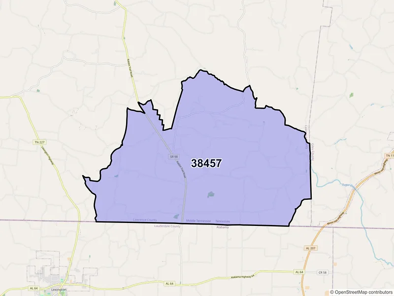 Map of ZIP Code 38457 — Five Points, TN