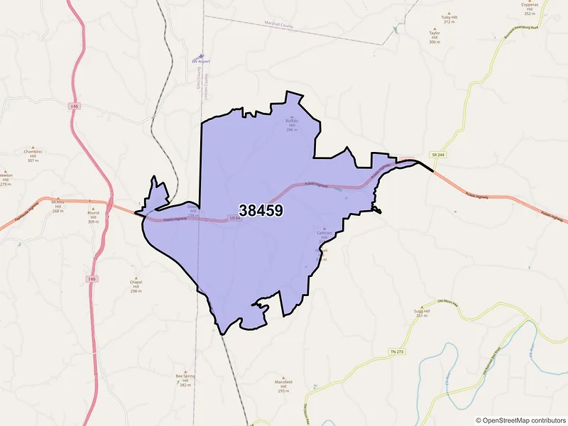 Map of ZIP Code 38459 — Frankewing, TN