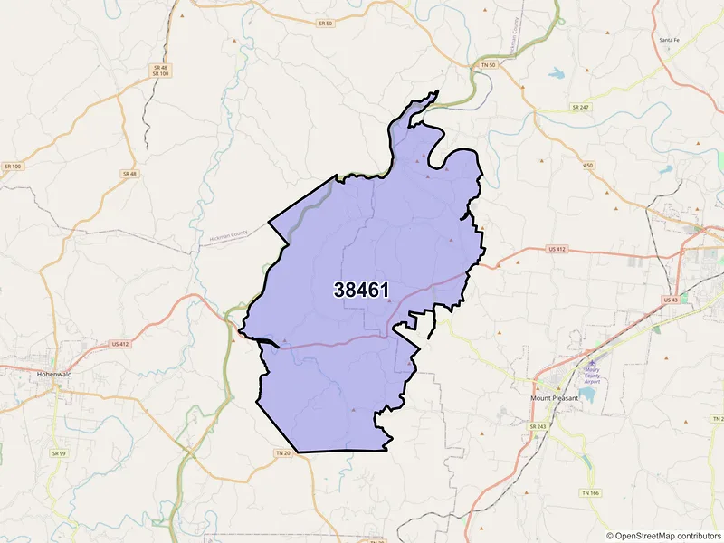 Map of ZIP Code 38461 — Hampshire, TN
