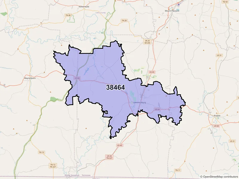 Map of ZIP Code 38464 — Lawrenceburg, TN