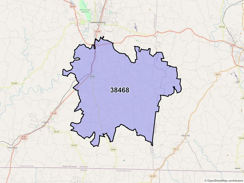 Map of ZIP Code 38468 — Leoma, TN