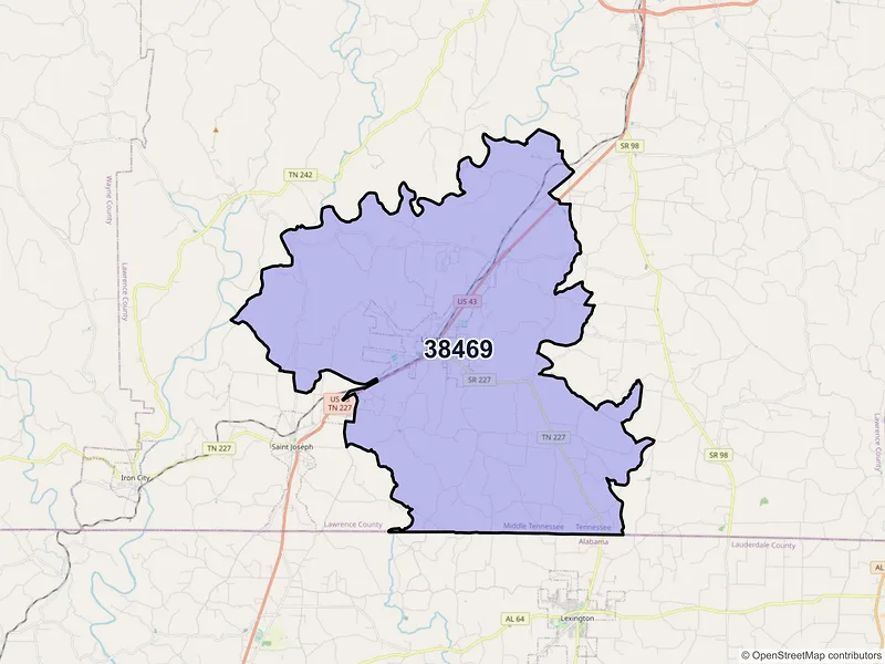 Map of ZIP Code 38469 — Loretto, TN