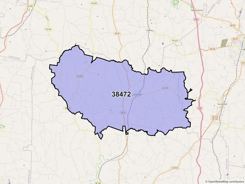 Map of ZIP Code 38472 — Lynnville, TN