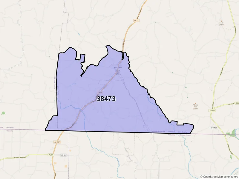 Map of ZIP Code 38473 — Minor Hill, TN
