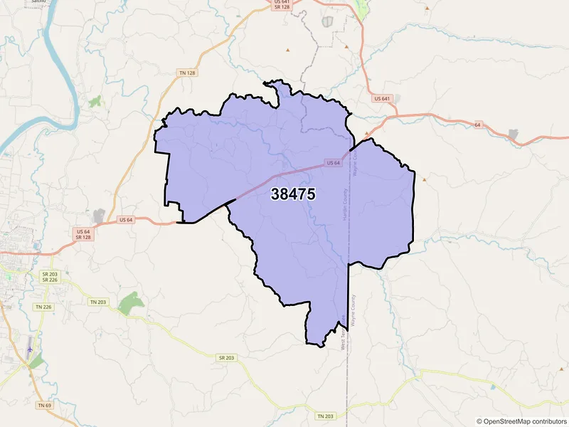 Map of ZIP Code 38475 — Olivehill, TN