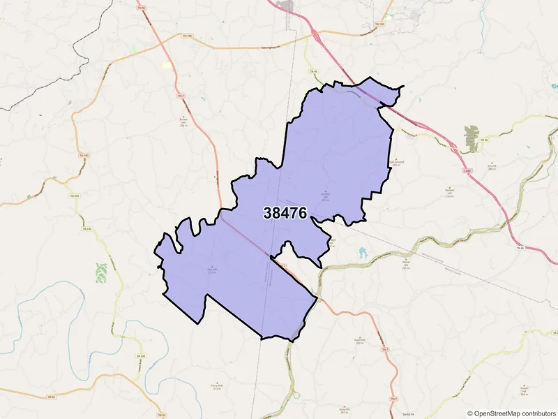 Map of ZIP Code 38476 — Primm Springs, TN