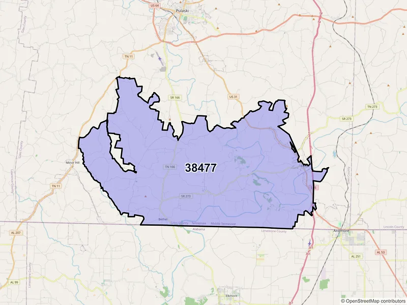 Map of Prospect, Tennessee and ZIP codes