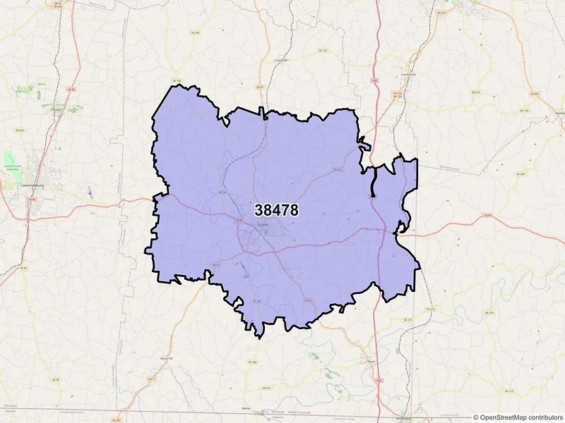 Map of ZIP Code 38478 — Pulaski, TN