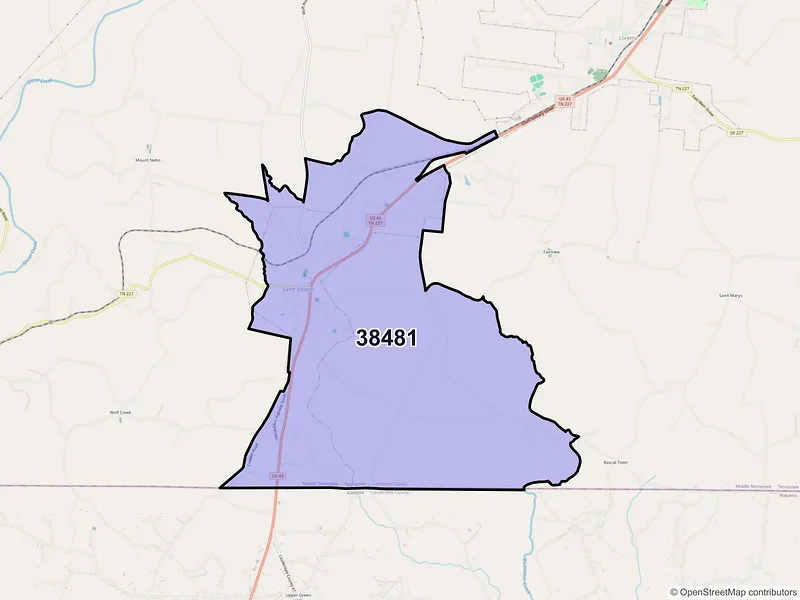 Map of ZIP Code 38481 — Saint Joseph, TN
