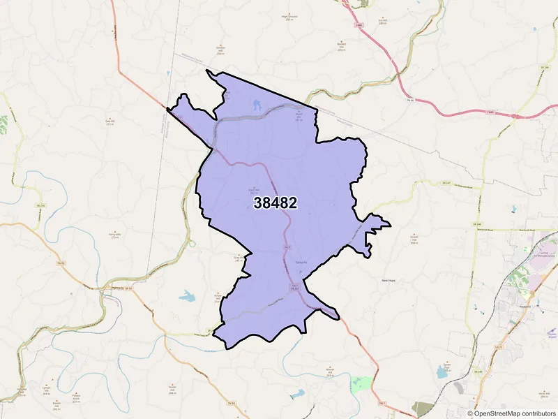 Map of Santa Fe, Tennessee and ZIP codes